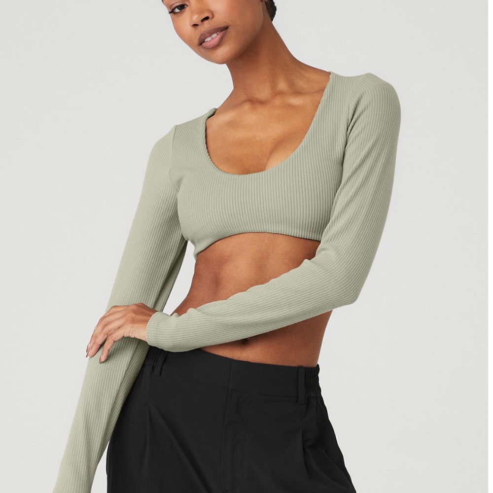 alo yoga ribbed defined long sleeve bra
